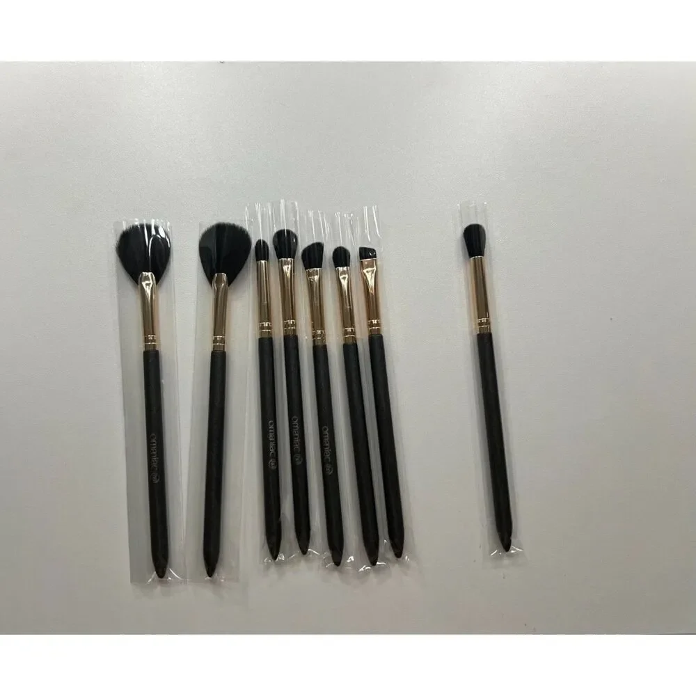 12 Rose Gold And Black Pearlescent Wood Handle Makeup Brushes Set With Case